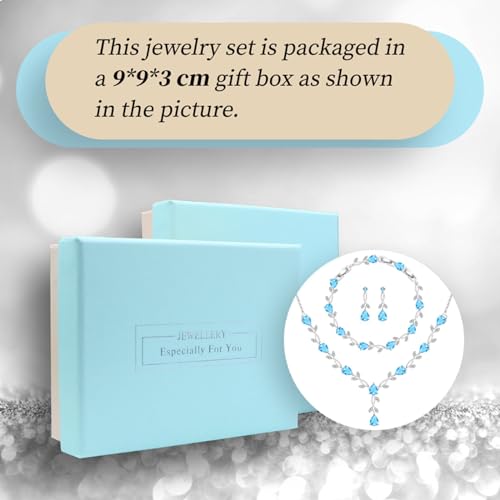 GZWHD Wedding Jewelry Sets for Bride Bridesmaid Women Cubic Zirconia Necklace Earrings Bracelet Set Gift for Mother Friend Wife Daughter Sister Party Prom Jewelry - color: Sky Blue