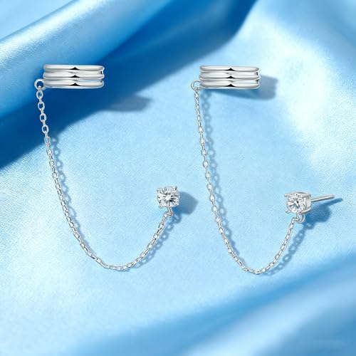 Ear Cuff Stud Earrings for Women Tassel Drop Dangle Hoop Clip Earrings Trendy Chain Climber Crawler Earrings Cubic Zirconia Huggie Hoop Cartilage Earring Fashion Jewelry Birthday Party - color: AS