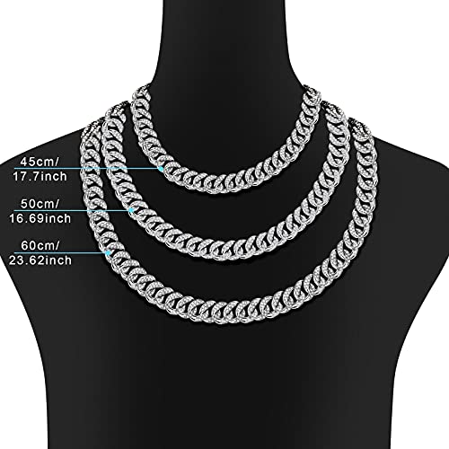 Hicarer 2 Pieces Cuban Link Chain for Men Women Cuban Necklace Bracelet Heavy Strong Link Chain Bling Unisex - color: Silver, size: 23.62 Inch, 7.87 Inch