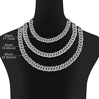 Hicarer 2 Pieces Cuban Link Chain for Men Women Cuban Necklace Bracelet Heavy Strong Link Chain Bling Unisex - color: Silver, size: 23.62 Inch, 7.87 Inch