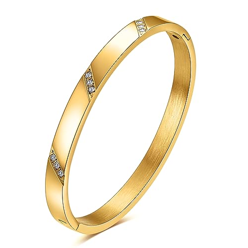MYNENEY Womens Bracelets Stainless Steel Pave Cubic Zironia Stackable - color: 6mm-3 Crystal Gold, size: 7 Inch