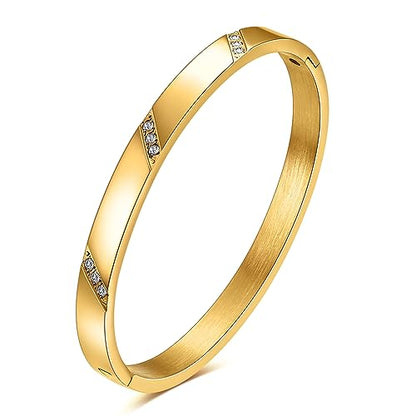 MYNENEY Womens Bracelets Stainless Steel Pave Cubic Zironia Stackable - color: 6mm-3 Crystal Gold, size: 7 Inch