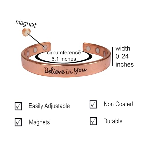 Touchstone Inspirational Copper Engraved Magnetic Bracelets for Women-Personalized Jewelry Gifts for Best Friend/Mom/Daughter/Sister - Adjustable Bracelet in a Gift Box Believe in You - style: Believe in You