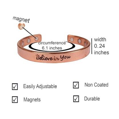Touchstone Inspirational Copper Engraved Magnetic Bracelets for Women-Personalized Jewelry Gifts for Best Friend/Mom/Daughter/Sister - Adjustable Bracelet in a Gift Box Believe in You - style: Believe in You