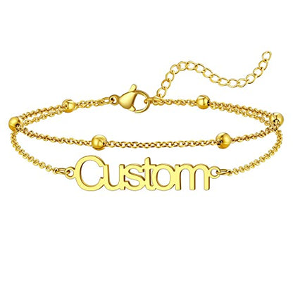 U7 Custom Layered Ankle Bracelets for Women Stainless Steel Bead/Cuban/Figaro/Rope/Wheat Chain Anklet Waterproof Anklet Jewelry for Beach Vacation - color: a-Gold Plated-Bead Chain