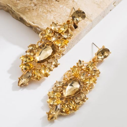 Rhinestone Drop Earrings for Women Chunky Gold Crystal Teardrop Earrings Statement Wedding Party Prom Bridal Jewelry - color: Gold