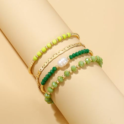 Badu Gold Beaded Bracelets for Women Boho Crystal Multiple Layered Stackable Wrap Bangle Set Paperclip Chain Trendy Jewelry - color: Gold-green