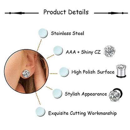 YOFANST 6pcs-12pcs Stainless Steel Clear Black Zircon Ear Tunnels Clear CZ Ear Stretcher Expander Piercing Diamond Gauge Plugs Set 8g-5/8 inch - color: 12pcs, 9/16"(14mm)
