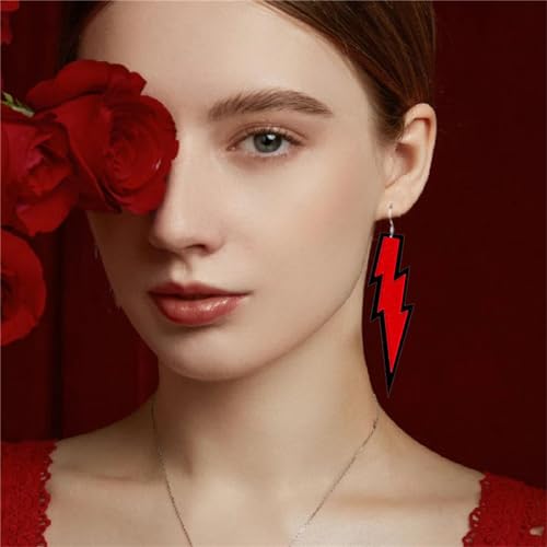ONLYJUMP Acrylic Exaggerated Lightning Earrings Statement Punk Retro Geometric Delicate Neon Personalized Earrings Accessory Jewelry for Women - color: Glitter Red