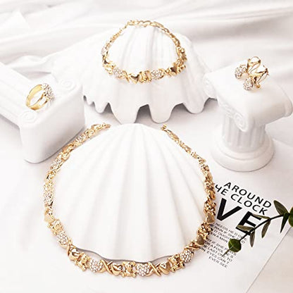 SYHOL Gold Jewelry Sets for Women 18K Gold/Silver Filled Jewelry Necklace Set Wedding Bridal Fashion Jewelry Sets Women Accessories Bracelets Earrings and Rings Sweetheart Gifts - color: GX0033