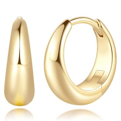 Gold Hoop Earrings for Women 14K Gold Earrings for Women | Lightweight Small Gold Hoop Earrings Thick Chunky Gold Huggie Hoop Earrings 14K Gold Hoop Earrings for Women 13/18/22mm - size: 18MM