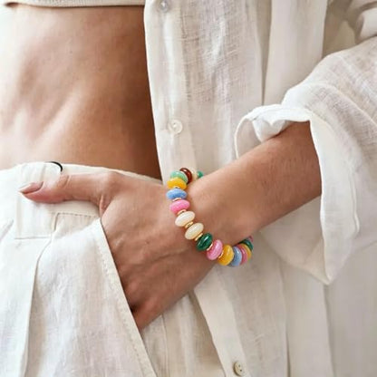 Bead Bracelet for Women Vibrant Color Resin Beads Bracelets Elastic Stretch Chunky Bracelet Boho Summer Beach Vacation Jewelry - color: Colorful 3