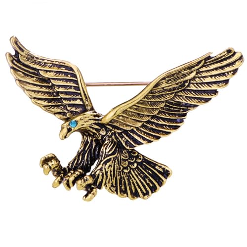HETICA Vintage Animal Dragon Skull Wolf Crown Lion Brooch for Men Women Suit Tie Dress Lapel Pin Fashion Jewelry - style: Vintage Gold Eagle