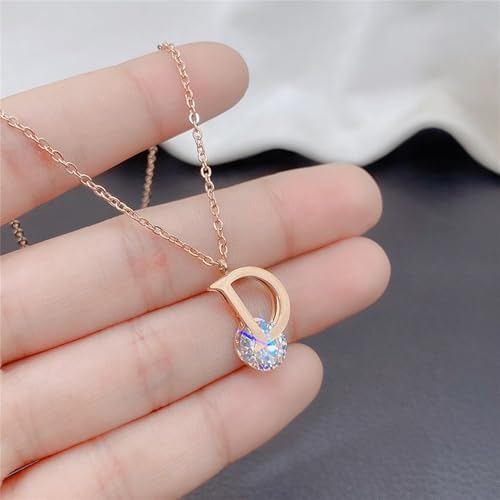 925 Sterling Silver Necklace for Women Trendy, Charming Layered Necklace with Cubic Zirconia Pendant for Her Womens Dainty Diamond Choker Necklaces Holiday Jewelry Gifts for Mom Wife Daughter Lover - color: Initial D Necklace-Gold05