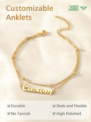FindChic Custom Ankle Bracelets for Women, Stainless Steel Figaro/Cuban/Wheat/Rope/Herringbone Chain Anklets, Beach Foot Jewelry 8.5''-10.5'' Adjustable & Waterproof, with Gift Box - style: Beaded Chain-Gold