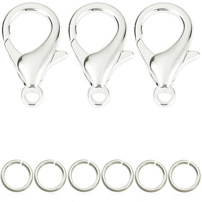 90PCs Fadeless Lobster Claw Clasps (10mm) & Jump Rings for Jewelry Making, Necklace Bracelet Findings & Supplies (Silver Plated) - color: Silver Plated