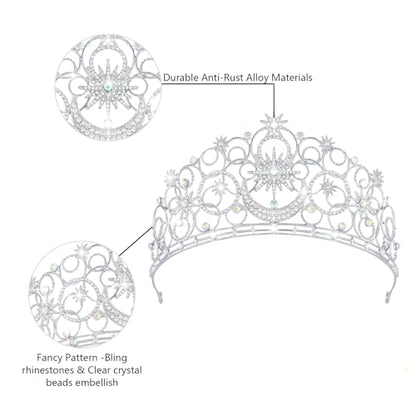 Crystal Crowns for Women, Crystal Bubble TiaraBride Royal Queen Headband Princess Headpieces for Women Bridal Wedding Prom Birthday Party Crowns - color: Silver Star & Moon Crown