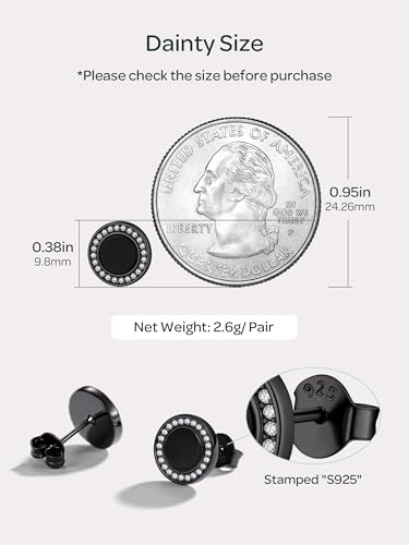 ChicSilver 925 Sterling Silver Viking Rune Natural Black Onyx Stud Earrings For Women Men - style: E: Round Onyx-Black