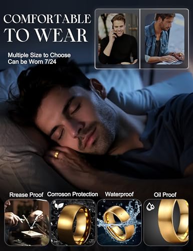 ORAZIO Stainless Steel Wedding Rings for Men Women 6mm 8mm Mens Wedding Band Sliver/Black/Gold Plated Brushed Matte Finish Surface High Polish Edge Mens Rings Engagement Promise Ring Comfort Fit 6-14 - color: 18K Gold Plated-6MM