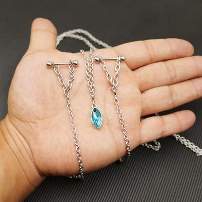 Nipple Chains Pierced Necklace 14G Barbells Nipple Rings Drizzle Dangle Body Piercing Jewelry - color: a