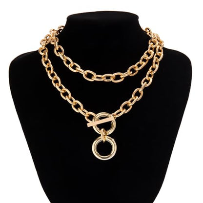 CSIYANJRY99 Chunky Gold Necklaces for Women,Multilayer Punk 80s Hip Hop Necklace,Layered Cuban Link Chain Statement Necklace 90s Freaknik Outfit Accessories for Women - color: Gold Larered Neckalce 2