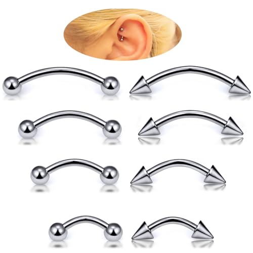 Eyebrow Piercing Jewelry F136 Titanium Internally & externally Threaded Curved Barbell Vertical Labret Lip Jewelry Ear Rook Navel Belly Button Ring Women Men 20g 18g 16g 6mm/8mm/10mm/12mm - color: F136 titanium Eyebrow Piercing Jewelry 16G