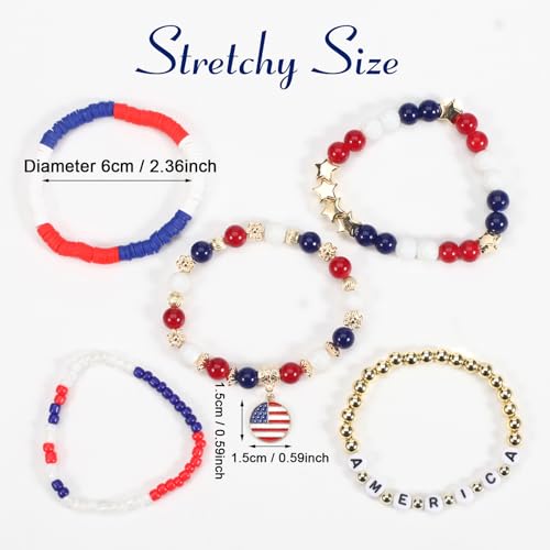 Ardorchid Halloween Bracelets for Women Pumpkin Ghost Steleton Bat Skull Beaded Stackable Stretchy Bracelet Rugby Thanksgiving Christmas Heishi Bracelets - color: USA Flag Bracelets-C