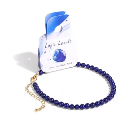 Natural Stone Beaded Anklets for Women, Handmade Boho Clear Quartz 4mm Crystal Beads Anklet, Gold Chain Adjustable Ankles Bracelet, Beach Summer Jewelry Gemstone Foot Bracelet Gift - color: Lapis Lazuli