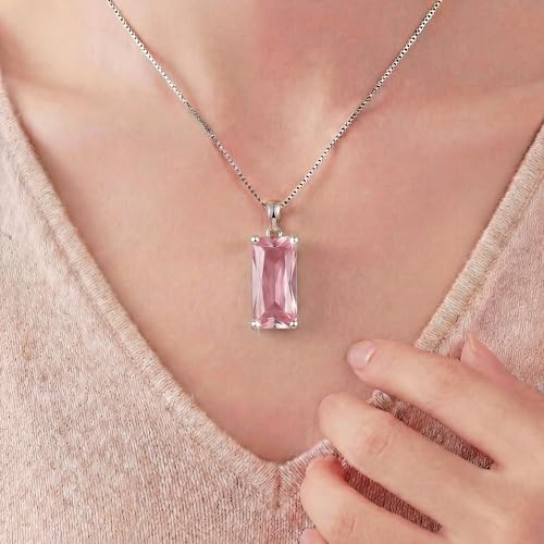 8mm x 16mm Square Birthstone Pendant Necklace – Fashion charming Sterling Silver Gift for women - color: October