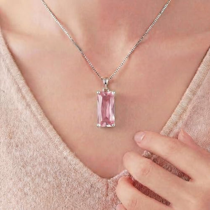 8mm x 16mm Square Birthstone Pendant Necklace – Fashion charming Sterling Silver Gift for women - color: October