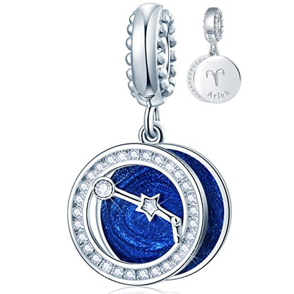 Zodiac Sign Charms for Charm Bracelets - 925 Sterling Silver Necklace Pendants, 12 Constellation/Horoscope Star Dangle - Dangling Birthstone Beads, Birthday Gifts for Women/Men. - color: Aries (3.21～4.19)