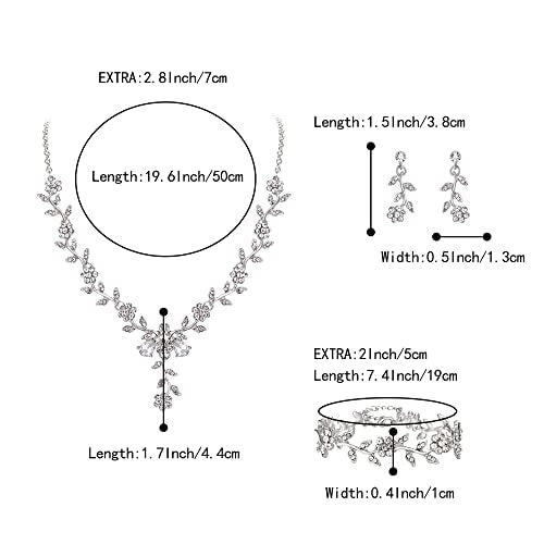 Women's Wedding Jewelry Set for Bride,Prom Bridal Accessories | Bling Crystal,Flower Leaf Cluster,Dangle Earrings Pendant Necklace Set,for Bridesmaid,Party Jewellery - color: 3Pcs-Clear Silver-Tone