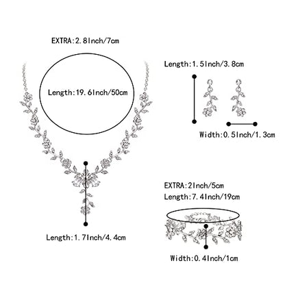 Women's Wedding Jewelry Set for Bride,Prom Bridal Accessories | Bling Crystal,Flower Leaf Cluster,Dangle Earrings Pendant Necklace Set,for Bridesmaid,Party Jewellery - color: 3Pcs-Clear Silver-Tone