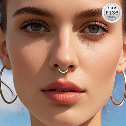 Ruifan 20G Titanium Nose Rings Hoops Septum Rings Nose Clicker Ring Lip Tragus Helix Cartilage Daith Rook Sleeper Earring Body Piercing Jewerly for Women Men 7MM
