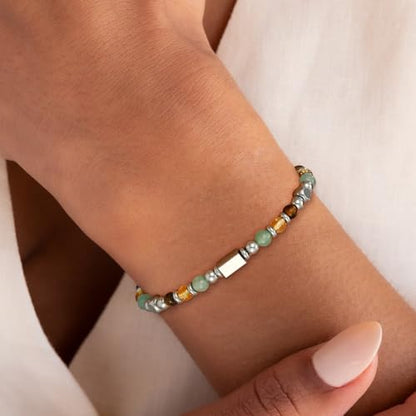Natural Healing Crystal Bracelet for Women, Triple Protection Anxiety Relief New Beginnings Good Luck Empath Protection Jewelry Gift for Friends Daughter Mom 6.5+1.8 Inches - color: Good Luck-S