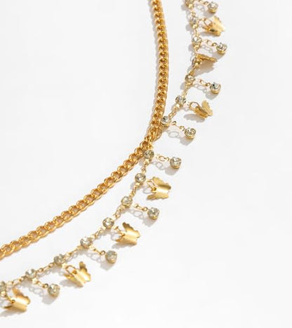 Gold Chain Belt - Fashion Waist Chain Belt with Moon, Butterfly Rhinestone & Layered Design - color: E2-Layered rhinestone butterfly-gold