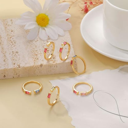 WFYOU Gold Birthstone Rings for Women - Non Tarnish Dainty 14K Gold Plated Stackable CZ Rings for Her & Couples - Personalized Jewelry Gift for Birthday - color: 10-11.October(Pink Tourmaline)-November(Topaz)