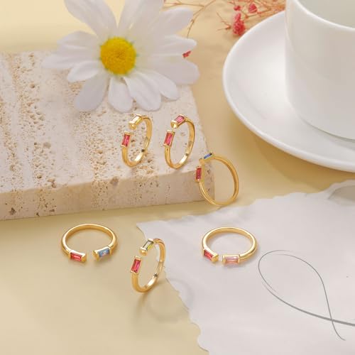 WFYOU Gold Birthstone Rings for Women - Non Tarnish Dainty 14K Gold Plated Stackable CZ Rings for Her & Couples - Personalized Jewelry Gift for Birthday - color: 10-12.October(Pink Tourmaline)-December(Zircon)