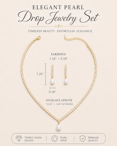 STONEFANS Gold/Silver Jewelry Sets for Women - Dainty Silver Rhinestone Necklace Earring Set Crystal Wedding Jewelry Sets for Brides Prom Accessories Bridesmaid Gifts - color: Pearl-Gold