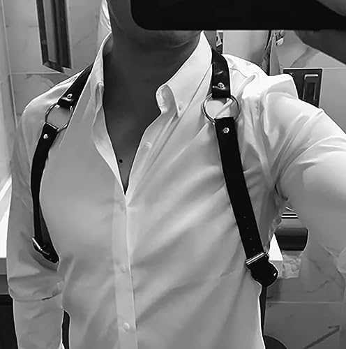 Mens Black Leather Armors Suspenders Shoulder Strap Body Chest Harness Chain Belt Adjustable Gay Punk Clubwear Costume - color: Black4