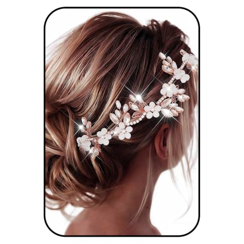 Catery Crystal Wedding Headband Flower Hair Vine Silver Bridal Headpieces Accessories for Brides and Women (Rose Gold, one size) - color: Rose Gold