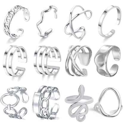 17PCS Silver Knuckle Rings for Women Stainless Steel Rings Set Midi Stackable Rings Simple Smooth Finger Rings Silver Adjustable Rings Jewelry Gift - color: 12 PCS