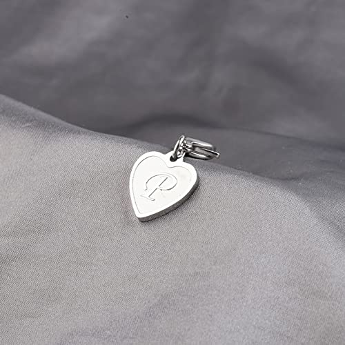 FAADBUK Initial Letter A-Z Alphabet Heart Charms for Jewelry Bracelet Keychain Necklace Initial Stainless steel Clasp Clip on Charm - color: intial P