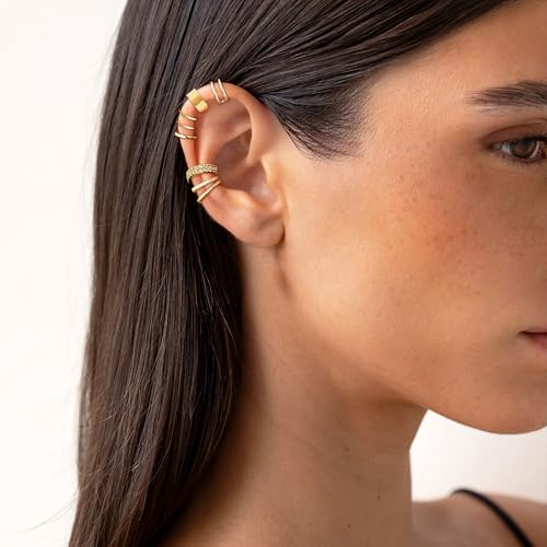 Gold Plated Ear Cuff Earrings for Women Non Piercing - Hypoallergenic Ear Cuffs Silver/Gold Non Tarnish Clip on Cartilage Earrings Fake Earring Set - color: C1:gold ear cuff
