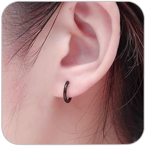 1 Pair 8mm Black Earrings for Men Women, 316L Surgical Stainless Steel Small Hoop Earrings Hypoallergenic Non Tarnish Cartilage Hoop Earrings for Multiple Piercing Huggie Hoop Earrings (Black/1.6mm) - color: Black, size: 8mm (Thickness: 1.6MM)