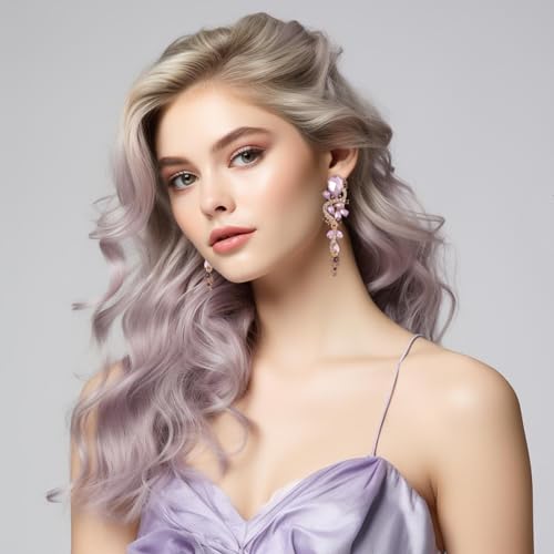 Fashion Rhinestone Statement Drop Dangle Earrings Long Colorful Crystal Bridal Wedding Teardrop Chandelier Earrings for Women Prom Pageant - color: Purple