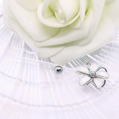 VERAMI 14G 38mm Pregnancy Belly Button Rings Flexible Bioplast Long Bar Flower Belly Rings for Maternity Clear Navel Piercing Retainer - color: Silver-white flower