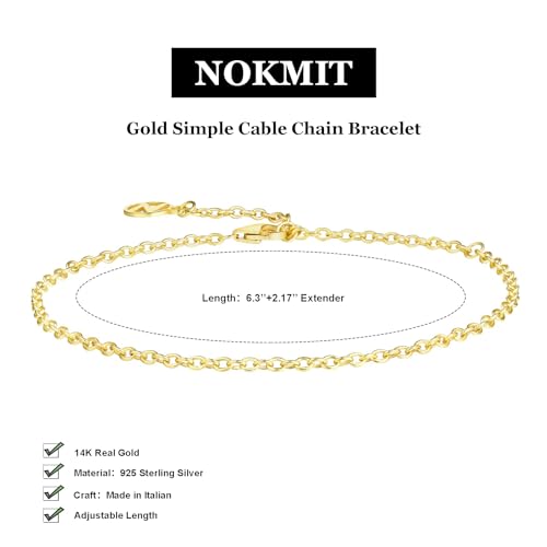 Solid 925 Sterling Silver Bracelets for Women, Dainty Interlocking Circles Cubic Zirconia Adjustable Chain Bracelet, Trendy Stackable Link Bracelets, Simple Cute Jewelry Gifts - color: Gold Cable Chain