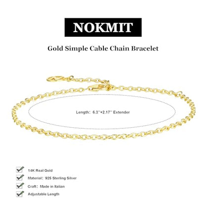 Solid 925 Sterling Silver Bracelets for Women, Dainty Interlocking Circles Cubic Zirconia Adjustable Chain Bracelet, Trendy Stackable Link Bracelets, Simple Cute Jewelry Gifts - color: Gold Cable Chain