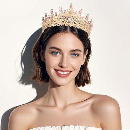 Tiaras and Crowns for Women Crystal Princess Tiaras Rhinestone Queen Crowns For Wedding Bridal Birthday Prom Pageant Party (Tiara 100) - color: Gold Pink